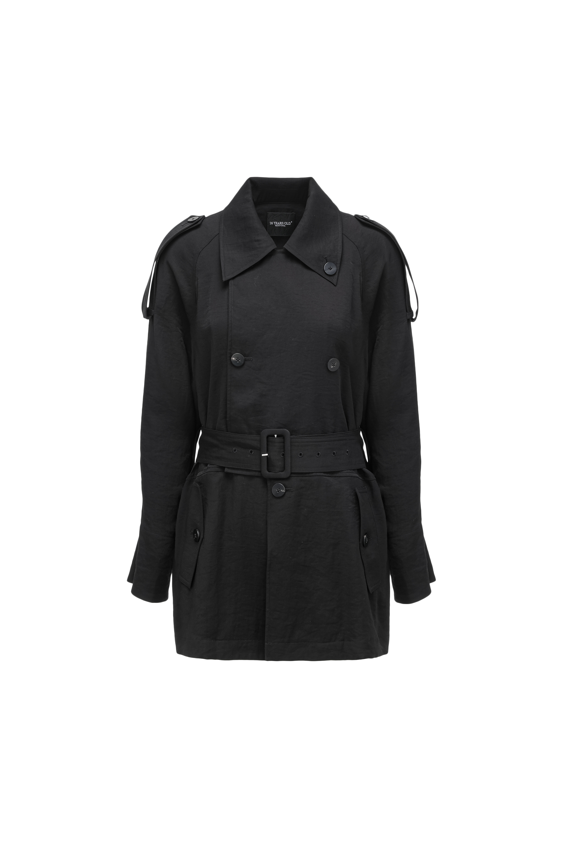 Textured Raglan-Sleeve Trench Coat with Organic Draping