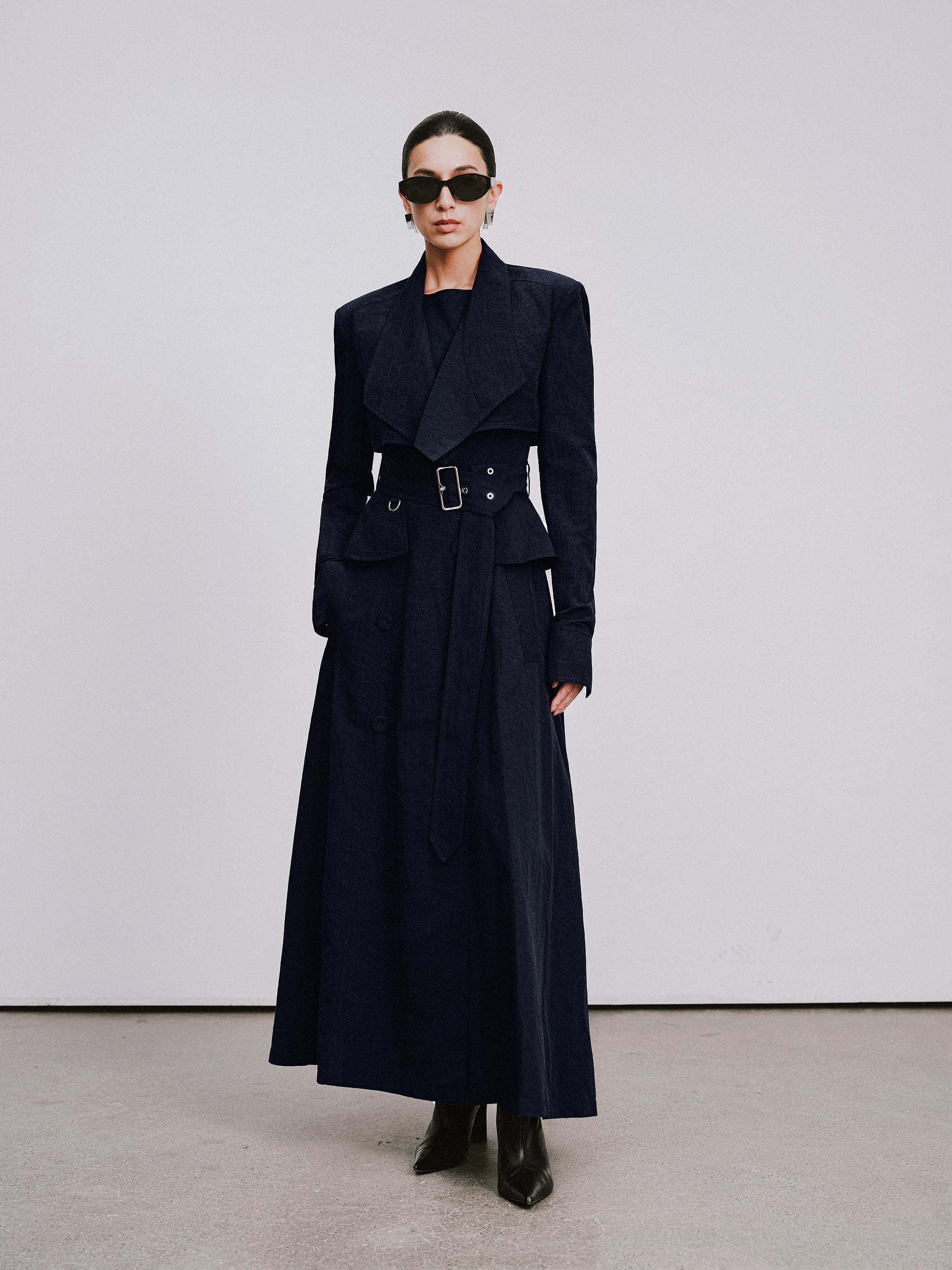 Two-Piece Trench Dress Set (Cropped Jacket + Sleeveless Round-Neck Dress)