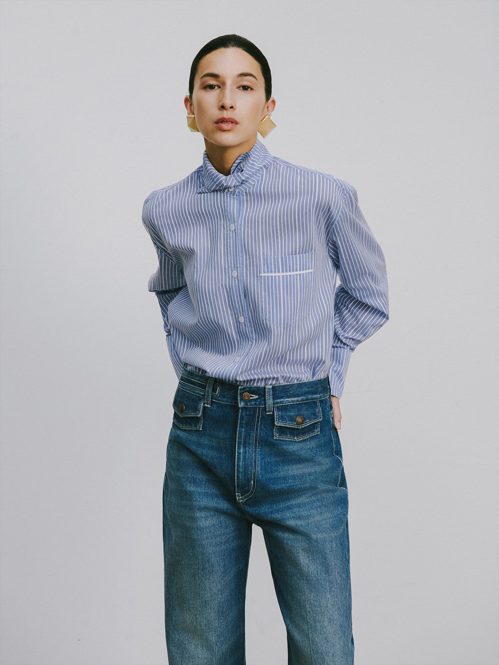 Sky Blue & White Striped Shirt