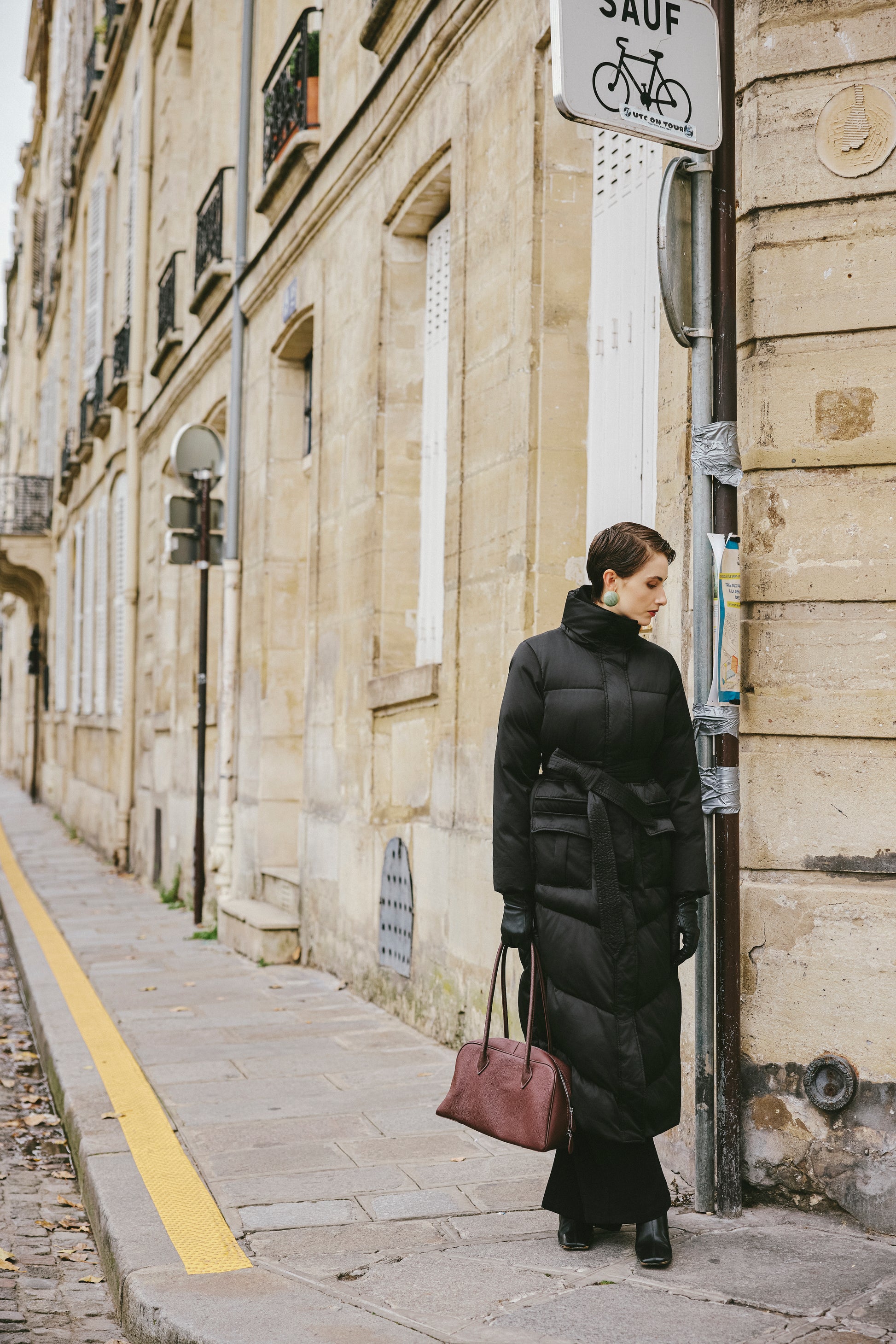 Stand-Collar Tied Long Down Coat