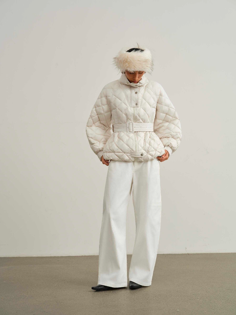 Diamond-Quilted Stand-Collar Down Jacket