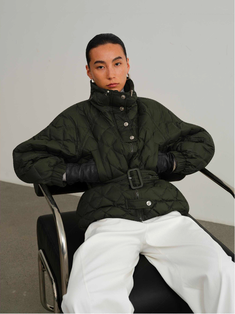 Diamond-Quilted Stand-Collar Down Jacket