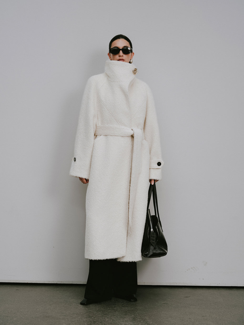 Alpaca-Wool Blend Long Overcoat