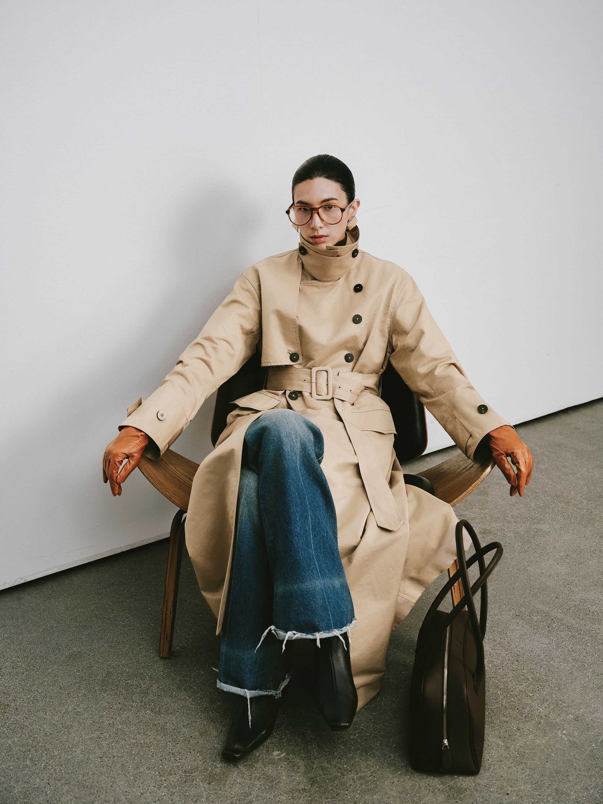 Dropped-Shoulder Trench Coat