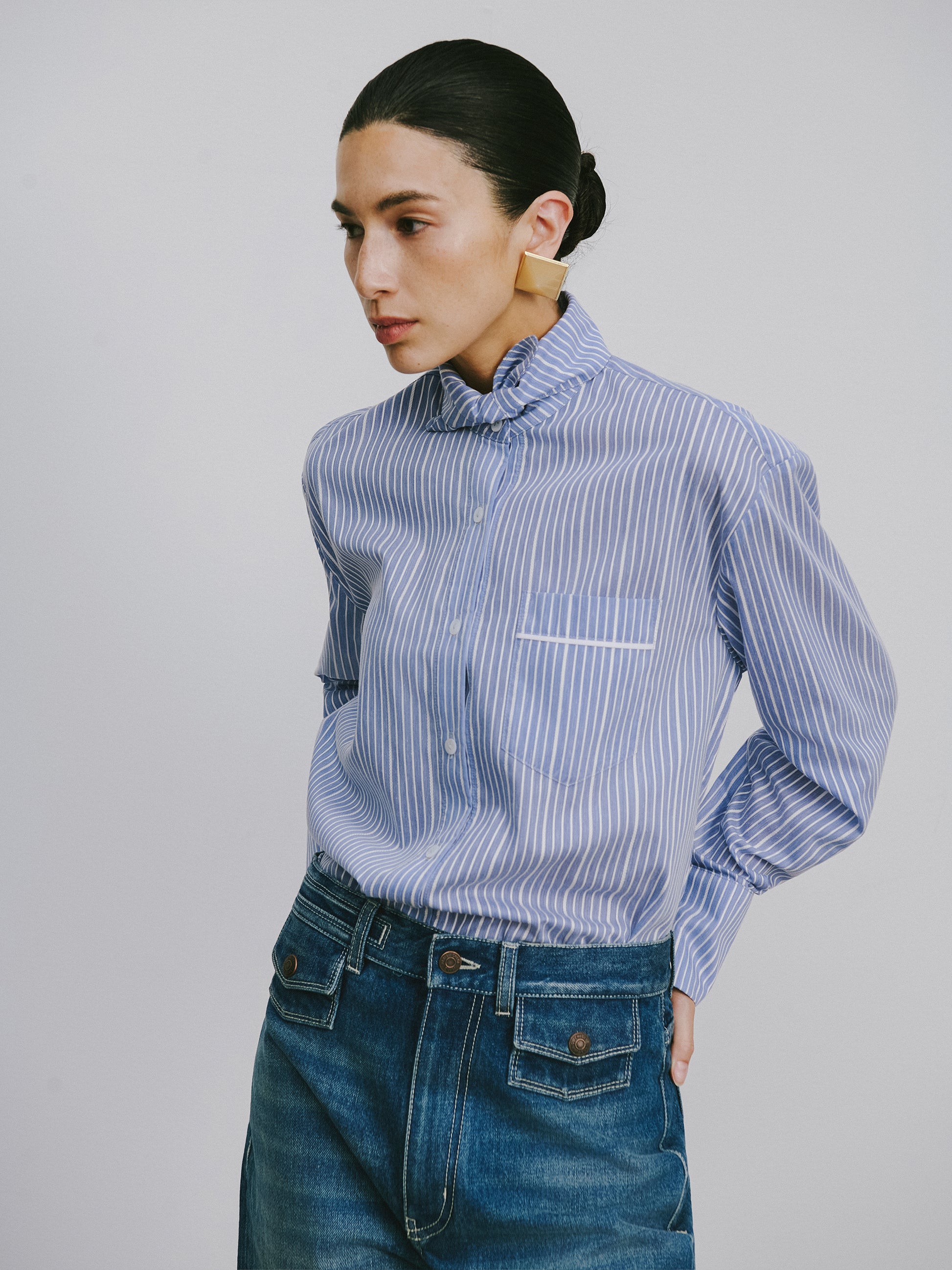 Sky Blue & White Striped Shirt