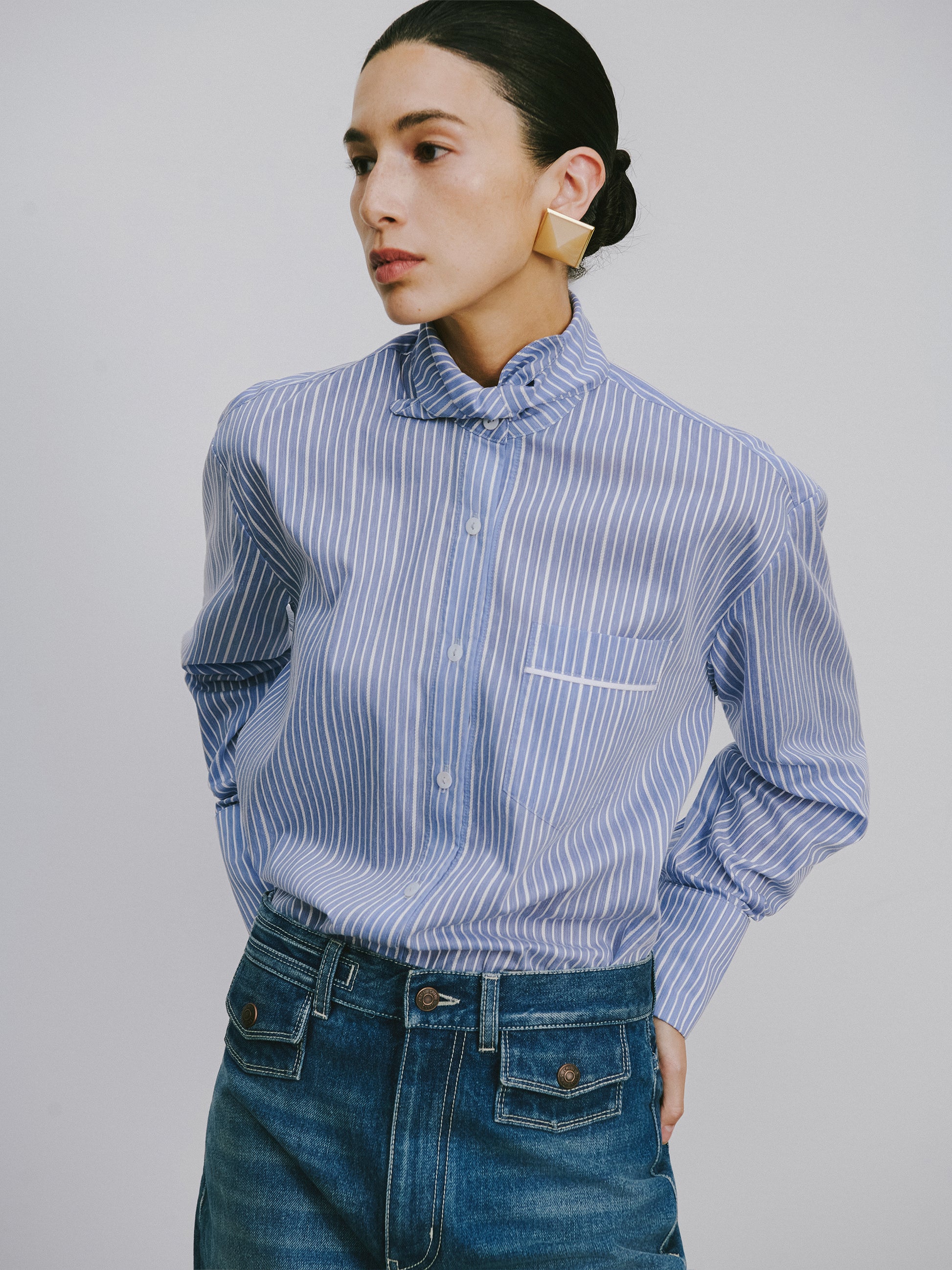 Sky Blue & White Striped Shirt