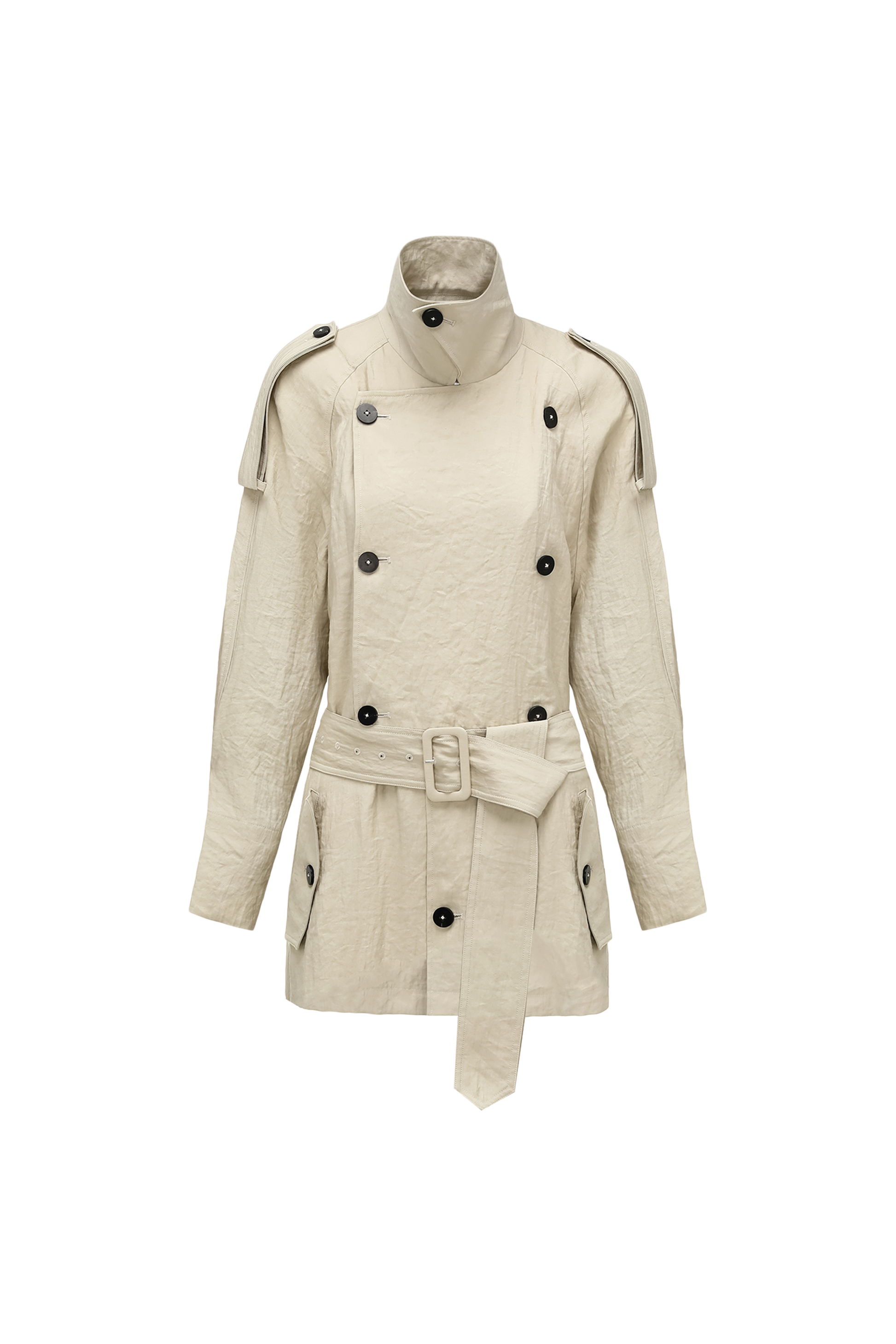 Textured Raglan-Sleeve Trench Coat with Organic Draping