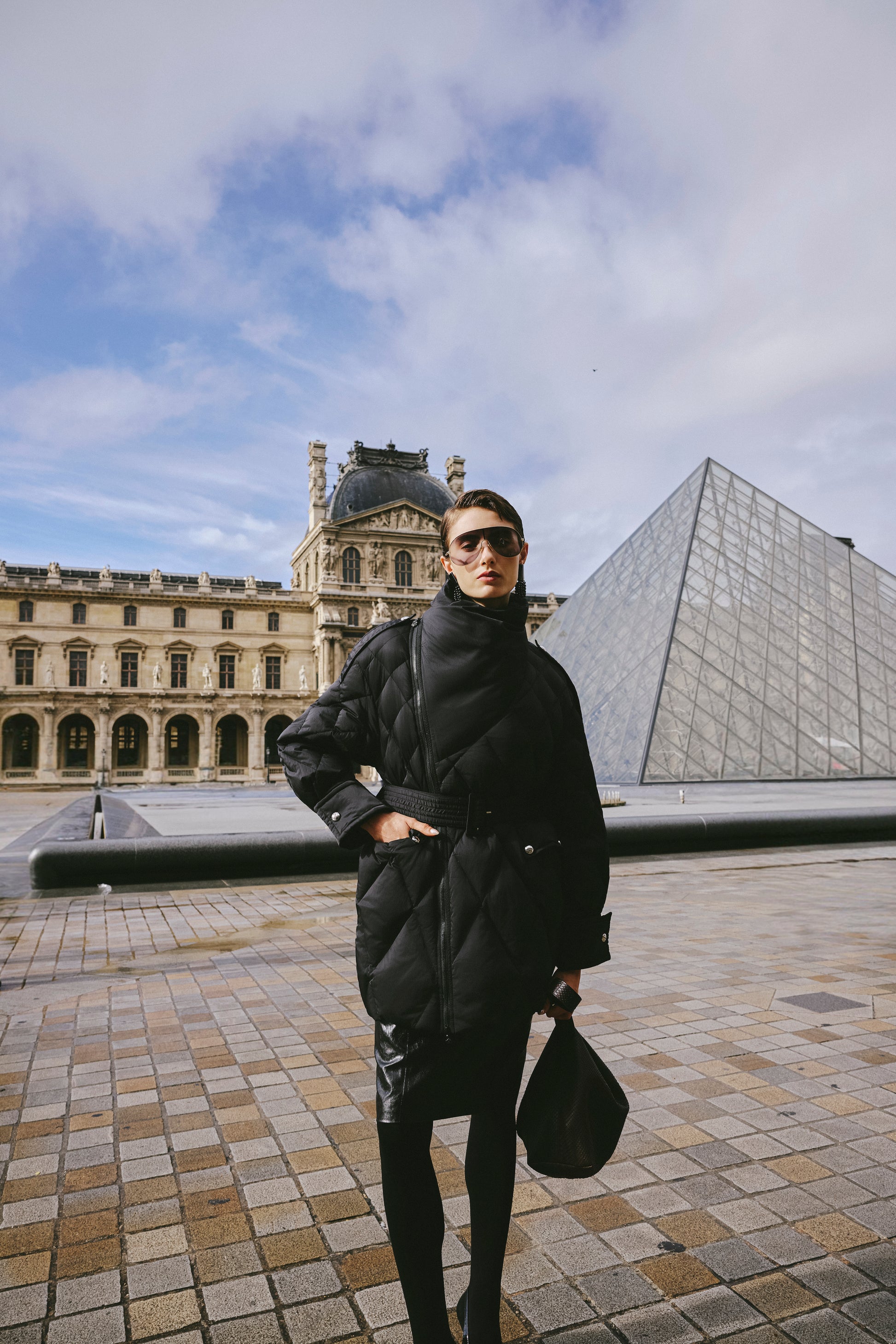 Deconstructed Asymmetric Zip Puffer with Dropped Shoulder and Lantern Sleeves