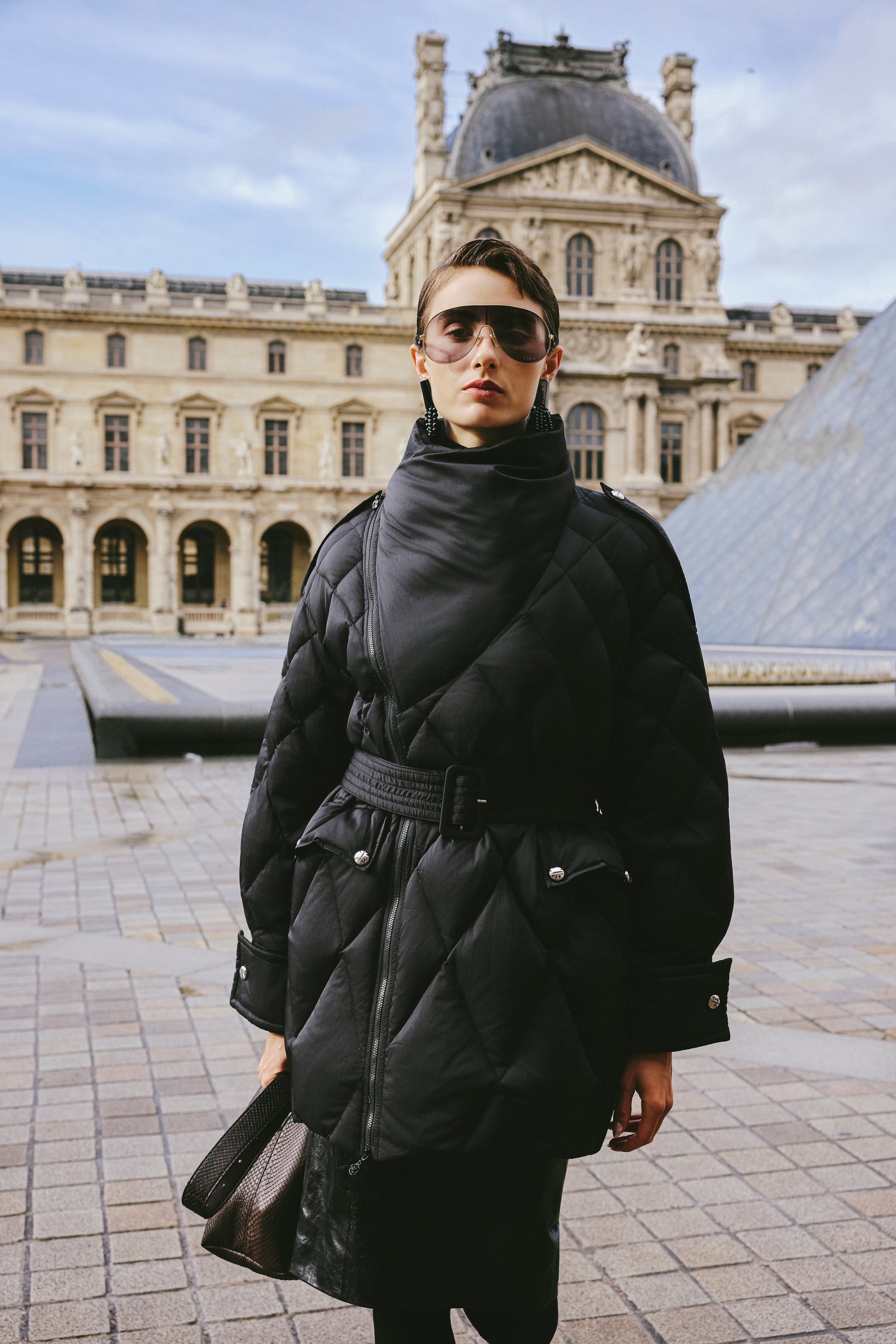 Deconstructed Asymmetric Zip Puffer with Dropped Shoulder and Lantern Sleeves