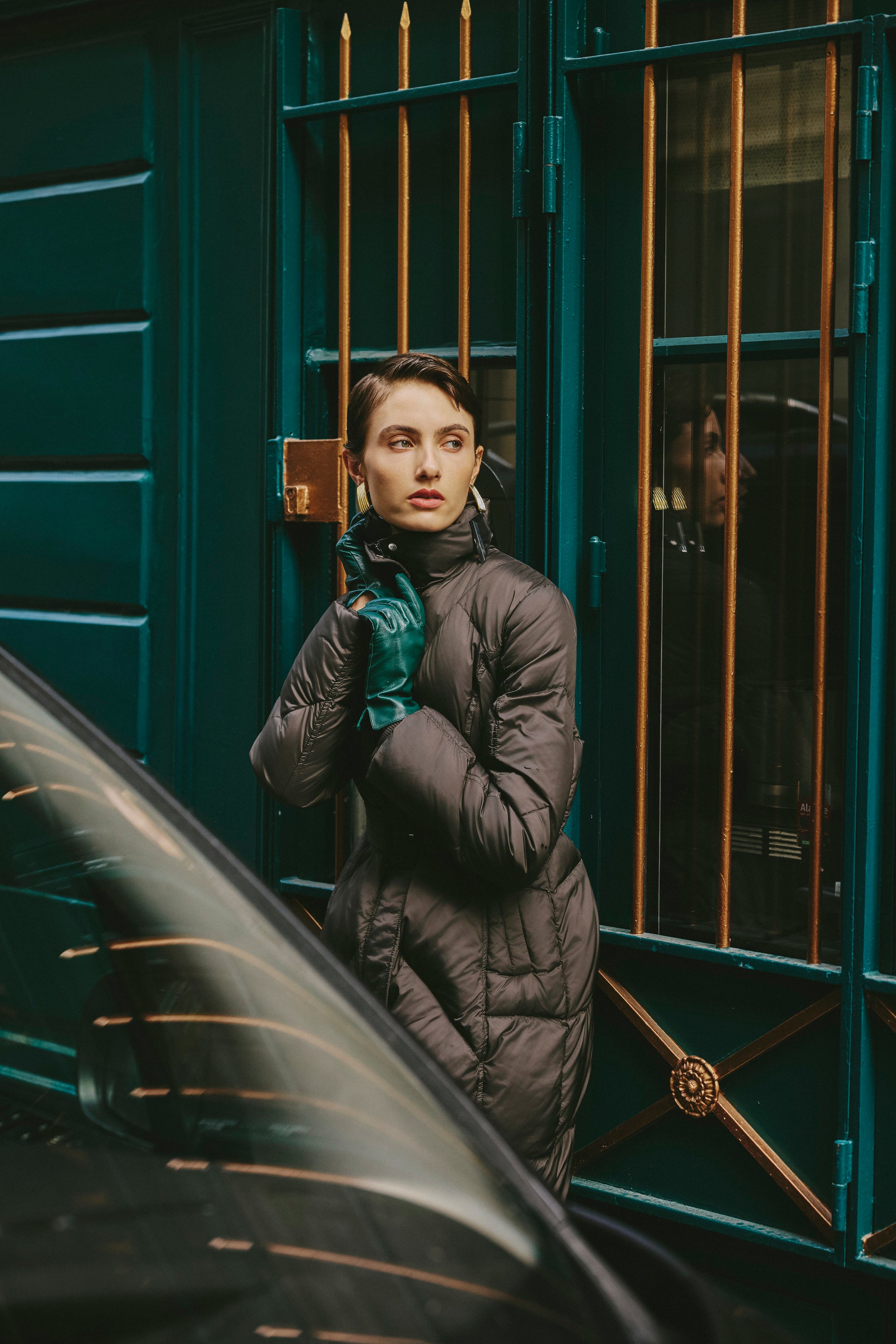 Minimalist Draped Long Down Coat with Structured Shoulder