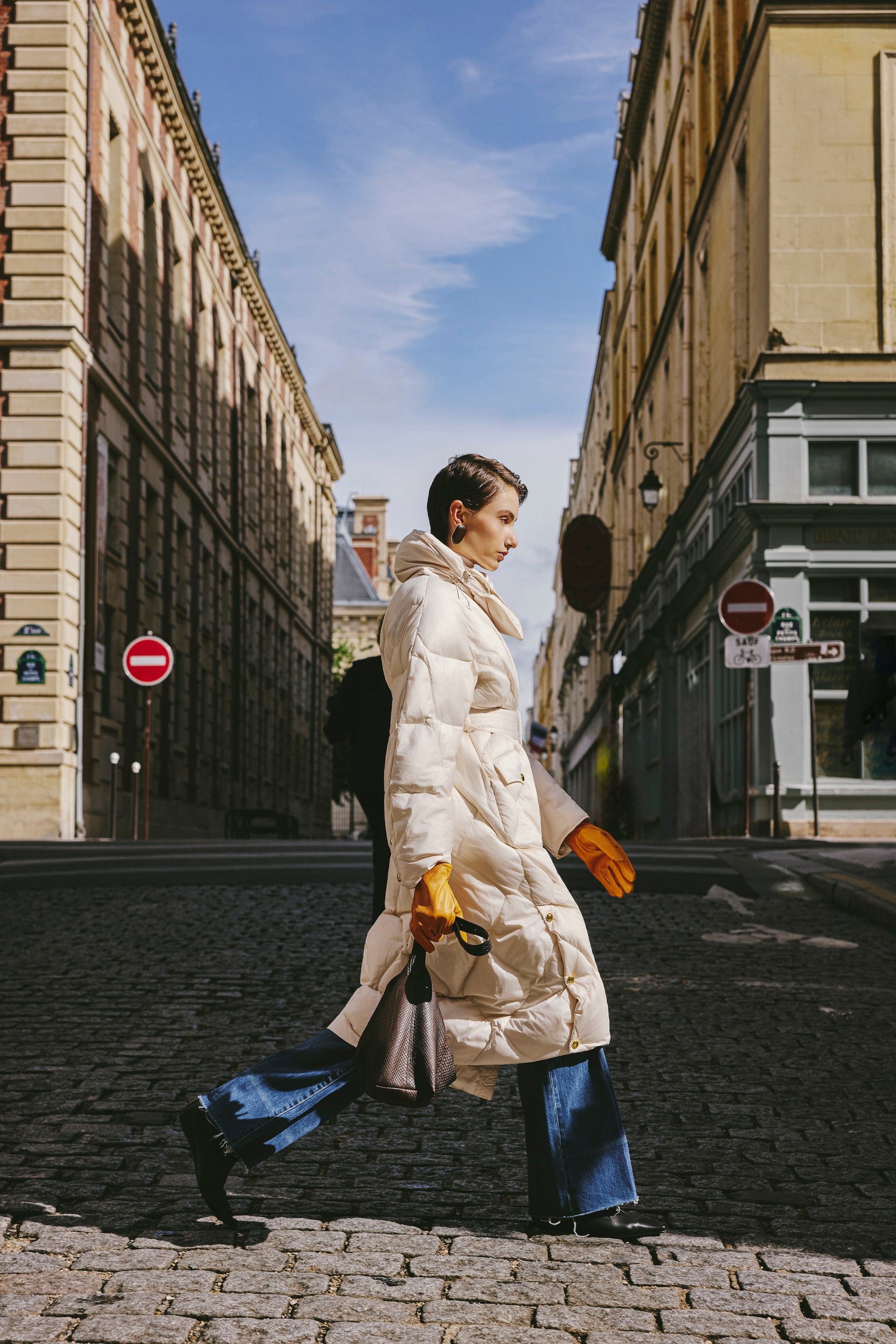 Voluminous Scimitar-Sleeve Long Down Coat