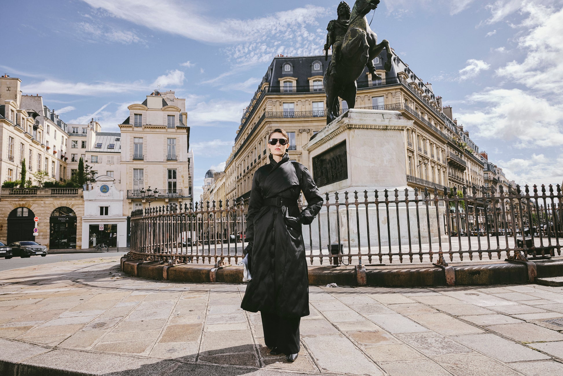 Stand-Collar Long Down Coat Cross-Wrap Waist-Defining Silhouette