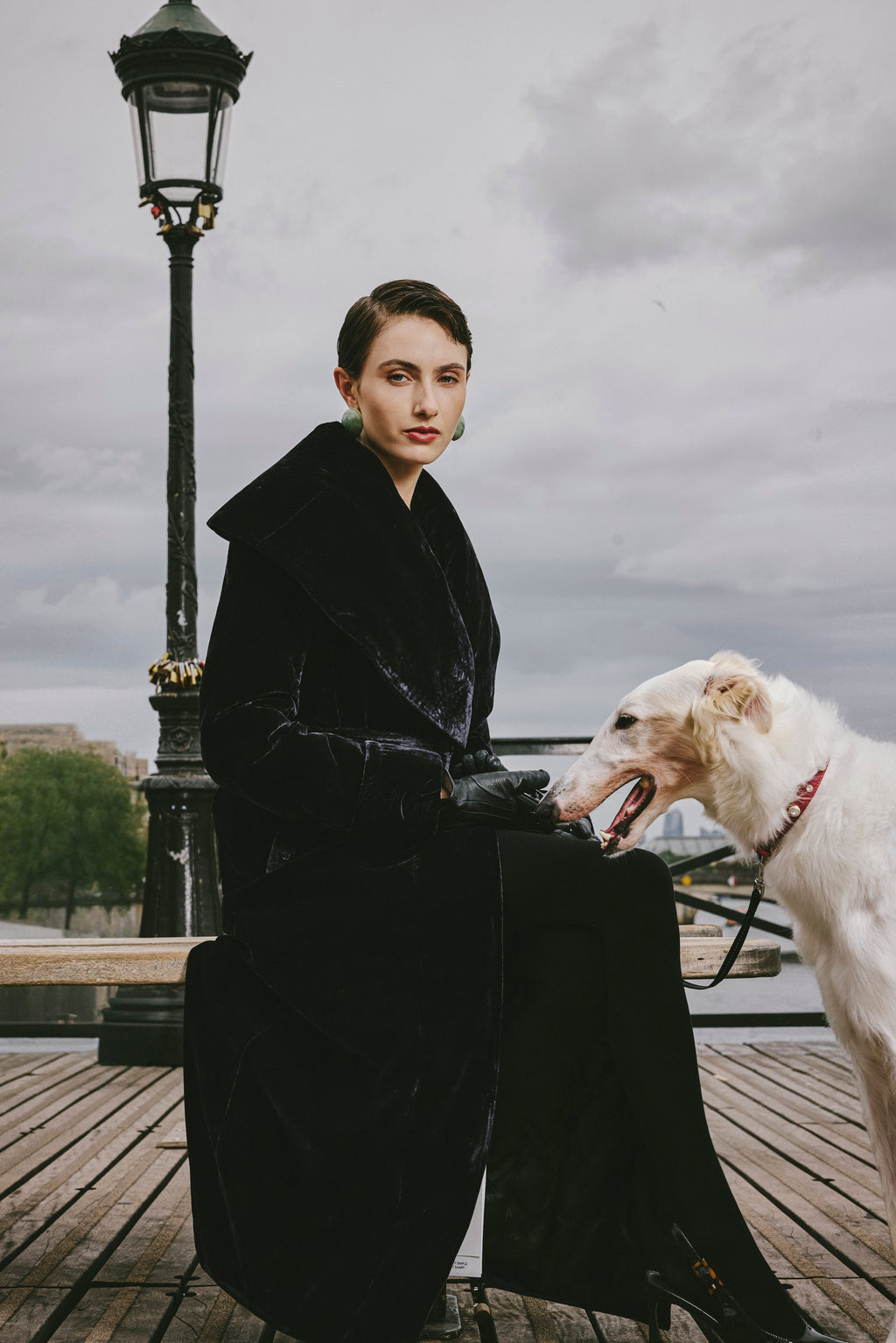 Luminous Pile Oversized Lapel Velvet Down Coat