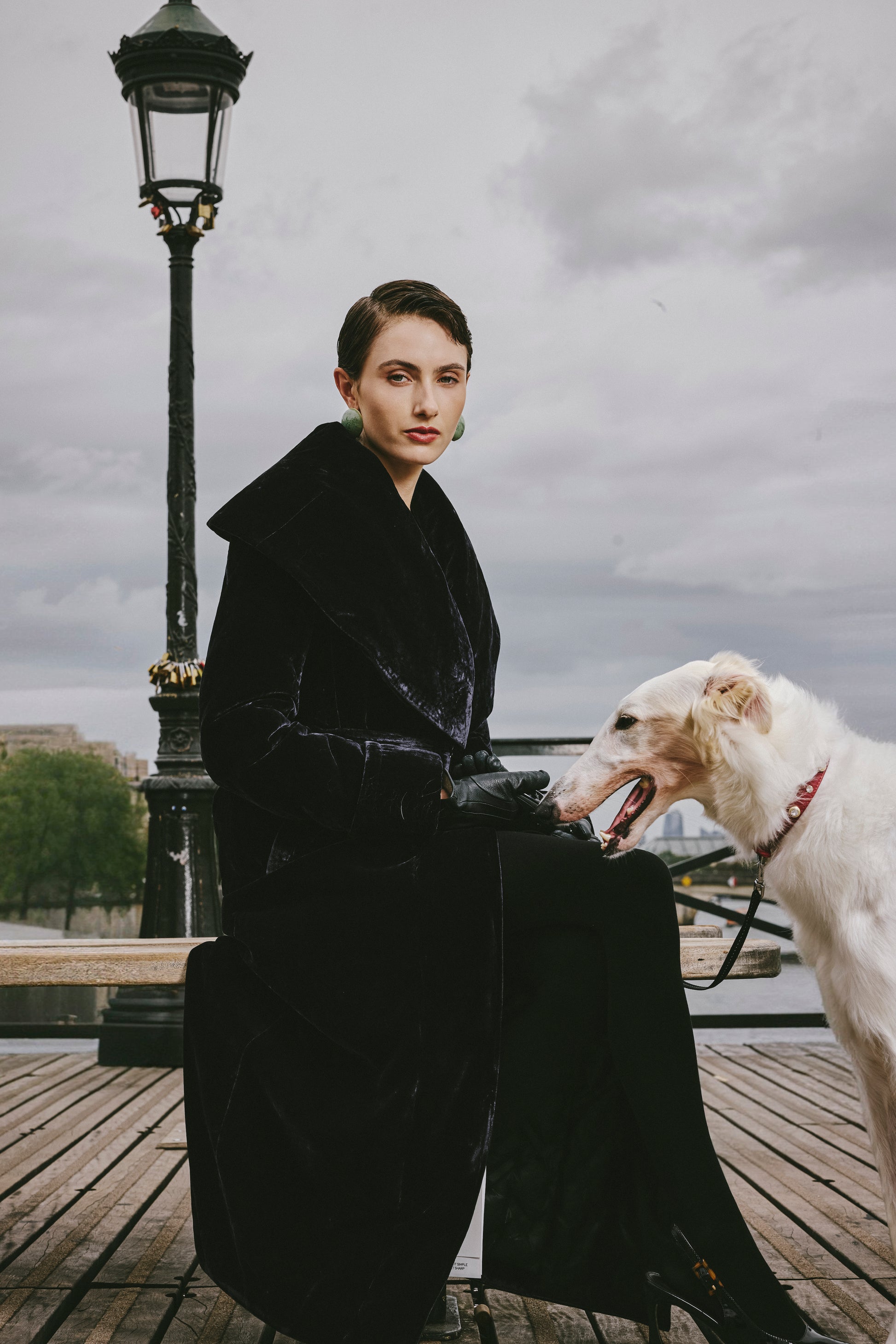 Luminous Pile Oversized Lapel Velvet Down Coat