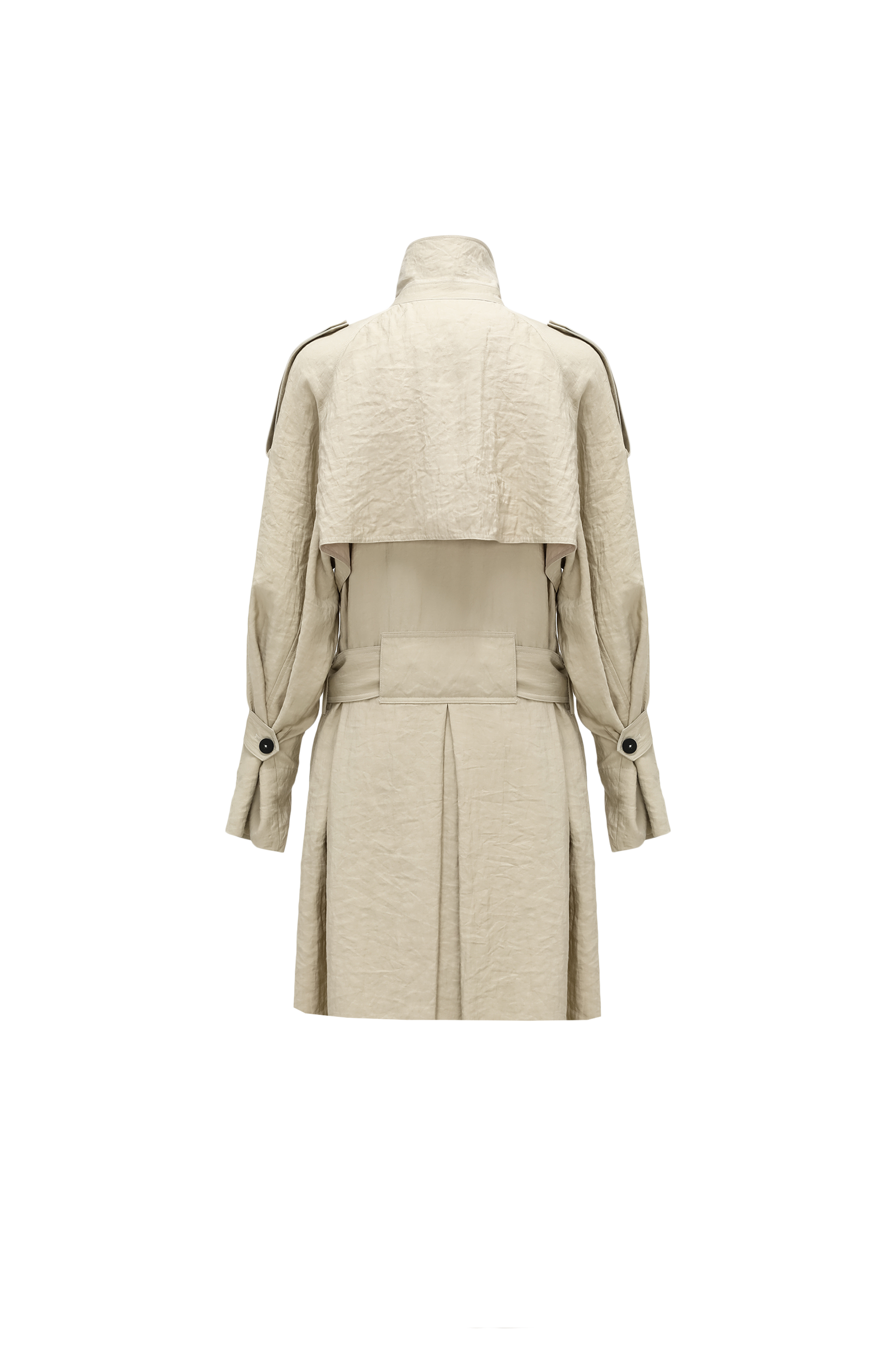 Textured Raglan-Sleeve Trench Coat with Organic Draping