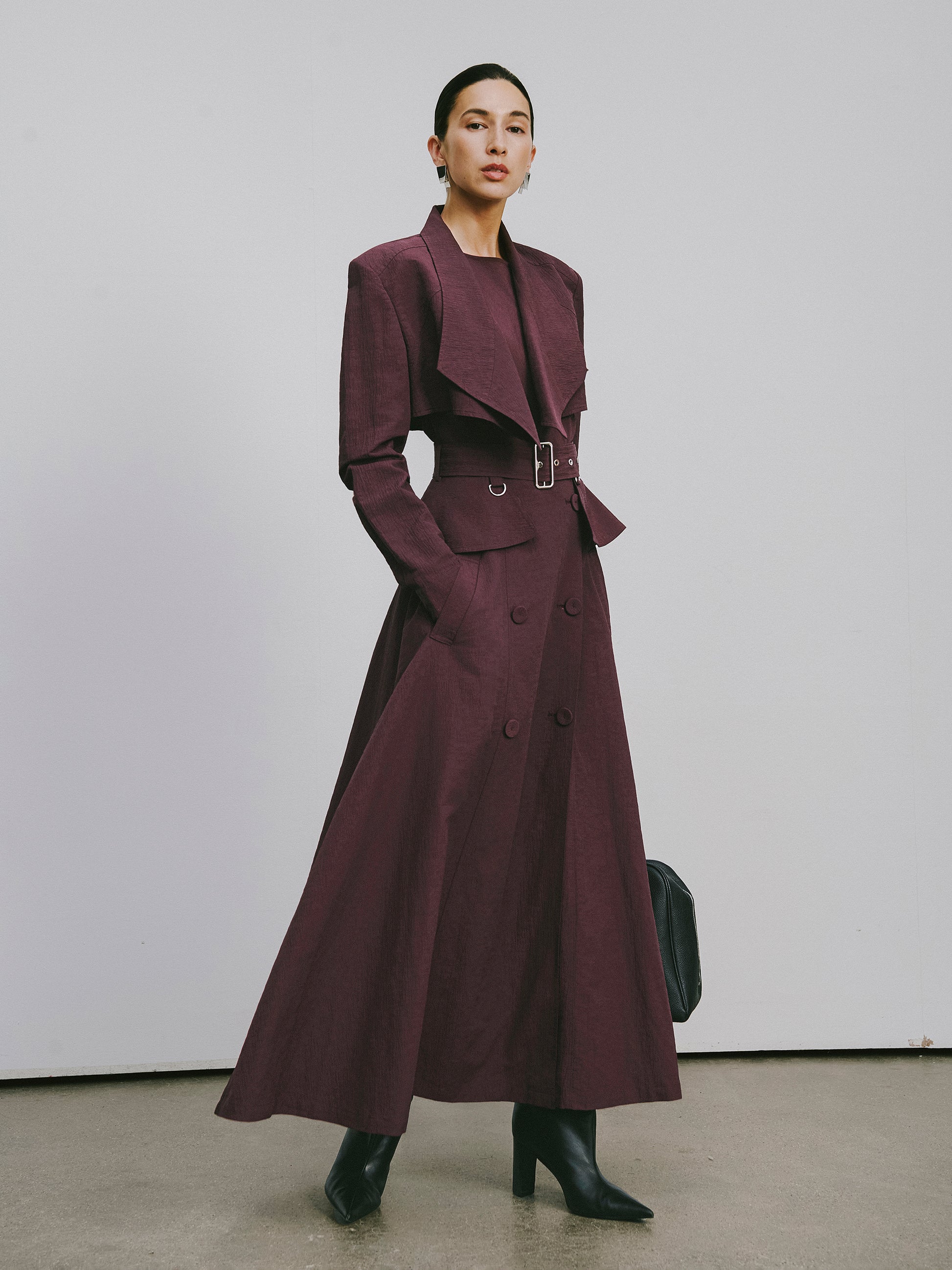 Two-Piece Trench Dress Set (Cropped Jacket + Sleeveless Round-Neck Dress)