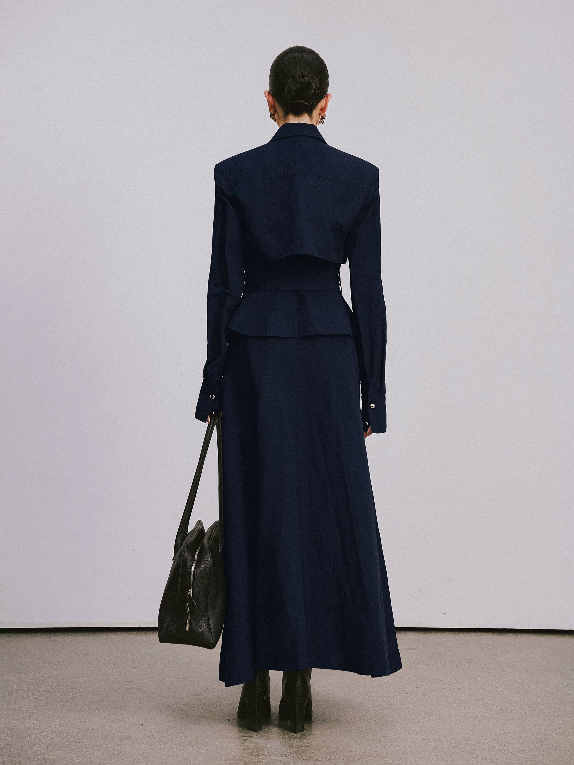 Two-Piece Trench Dress Set (Cropped Jacket + Sleeveless Round-Neck Dress)