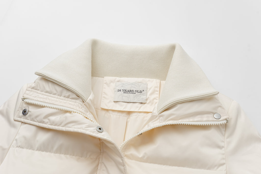 Stand-Collar Tied Long Down Coat