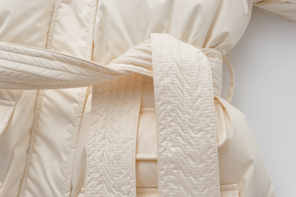 Stand-Collar Tied Long Down Coat