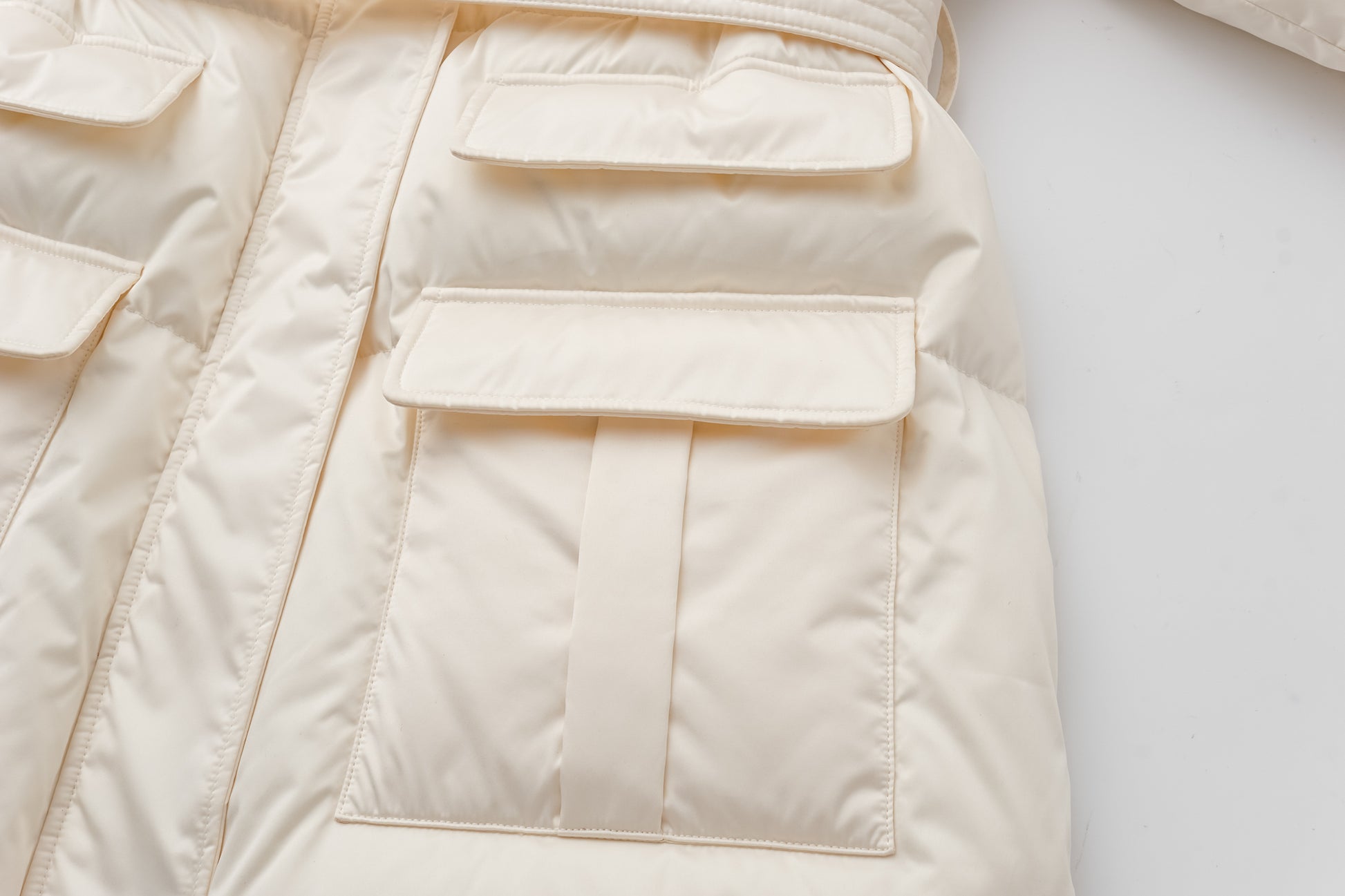 Stand-Collar Tied Long Down Coat