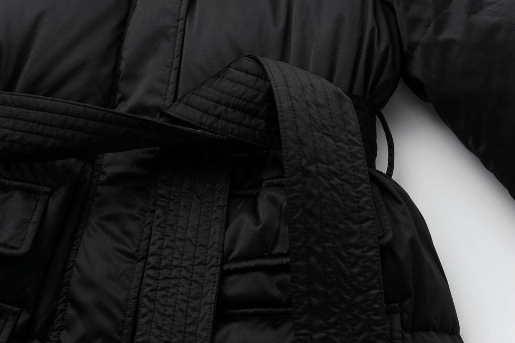 Stand-Collar Tied Long Down Coat