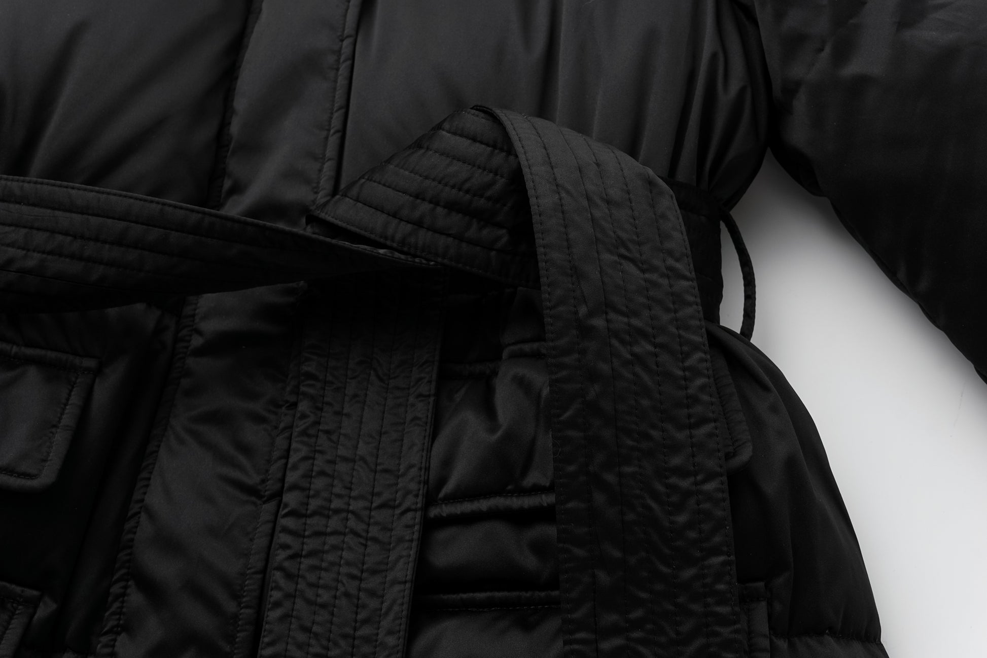 Stand-Collar Tied Long Down Coat