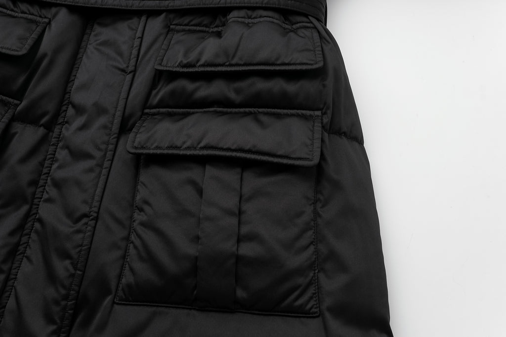 Stand-Collar Tied Long Down Coat