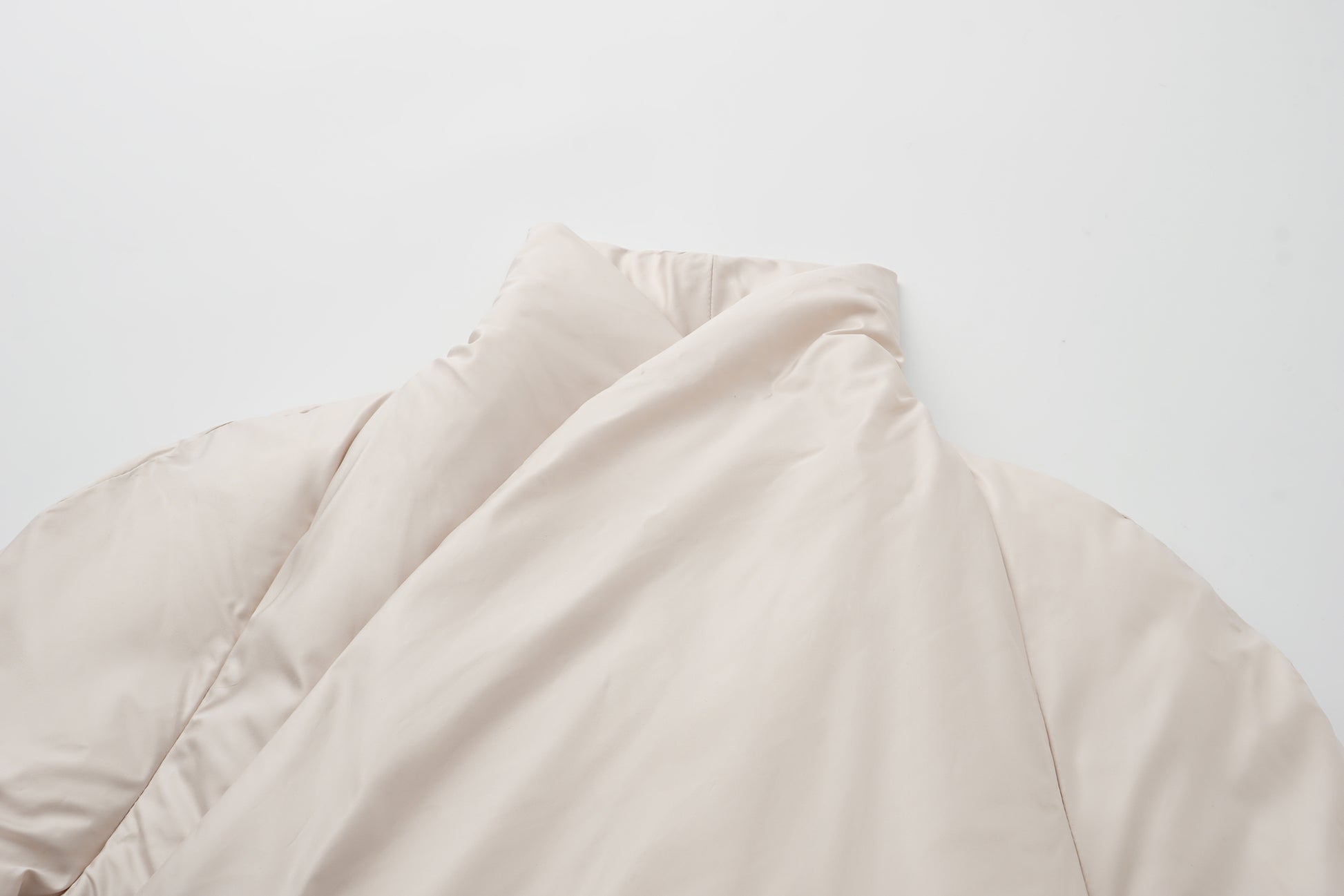 Stand-Collar Long Down Coat Cross-Wrap Waist-Defining Silhouette