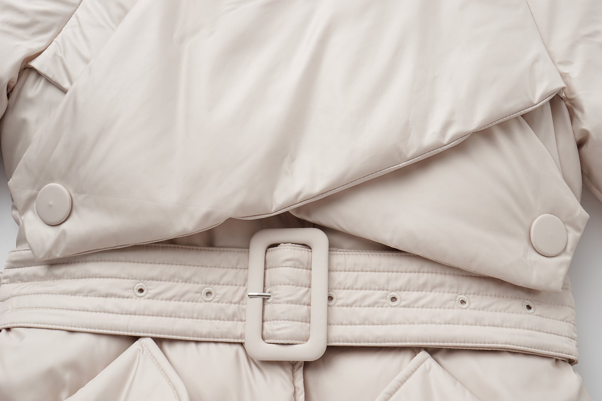 Stand-Collar Long Down Coat Cross-Wrap Waist-Defining Silhouette