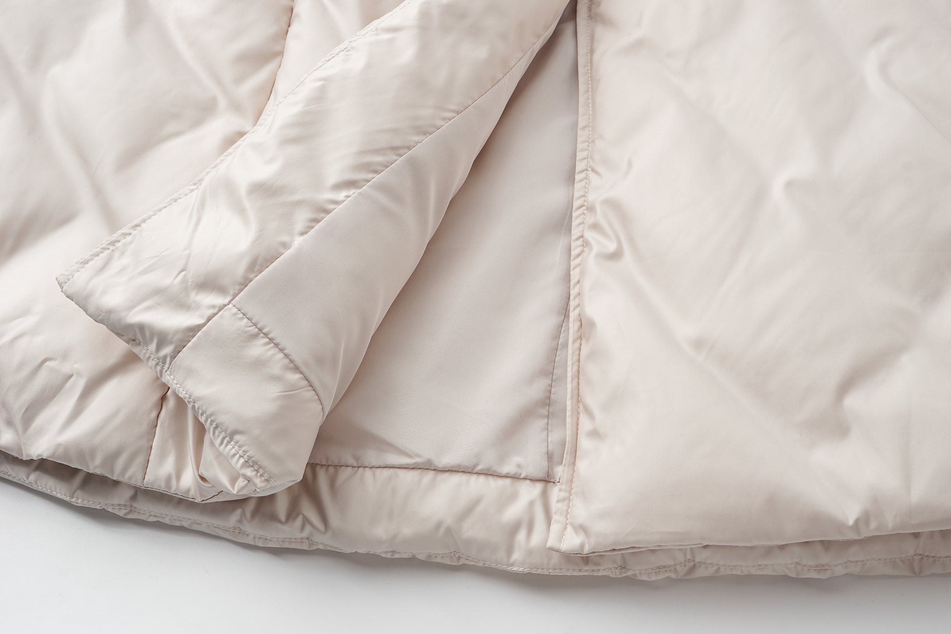 Stand-Collar Long Down Coat Cross-Wrap Waist-Defining Silhouette