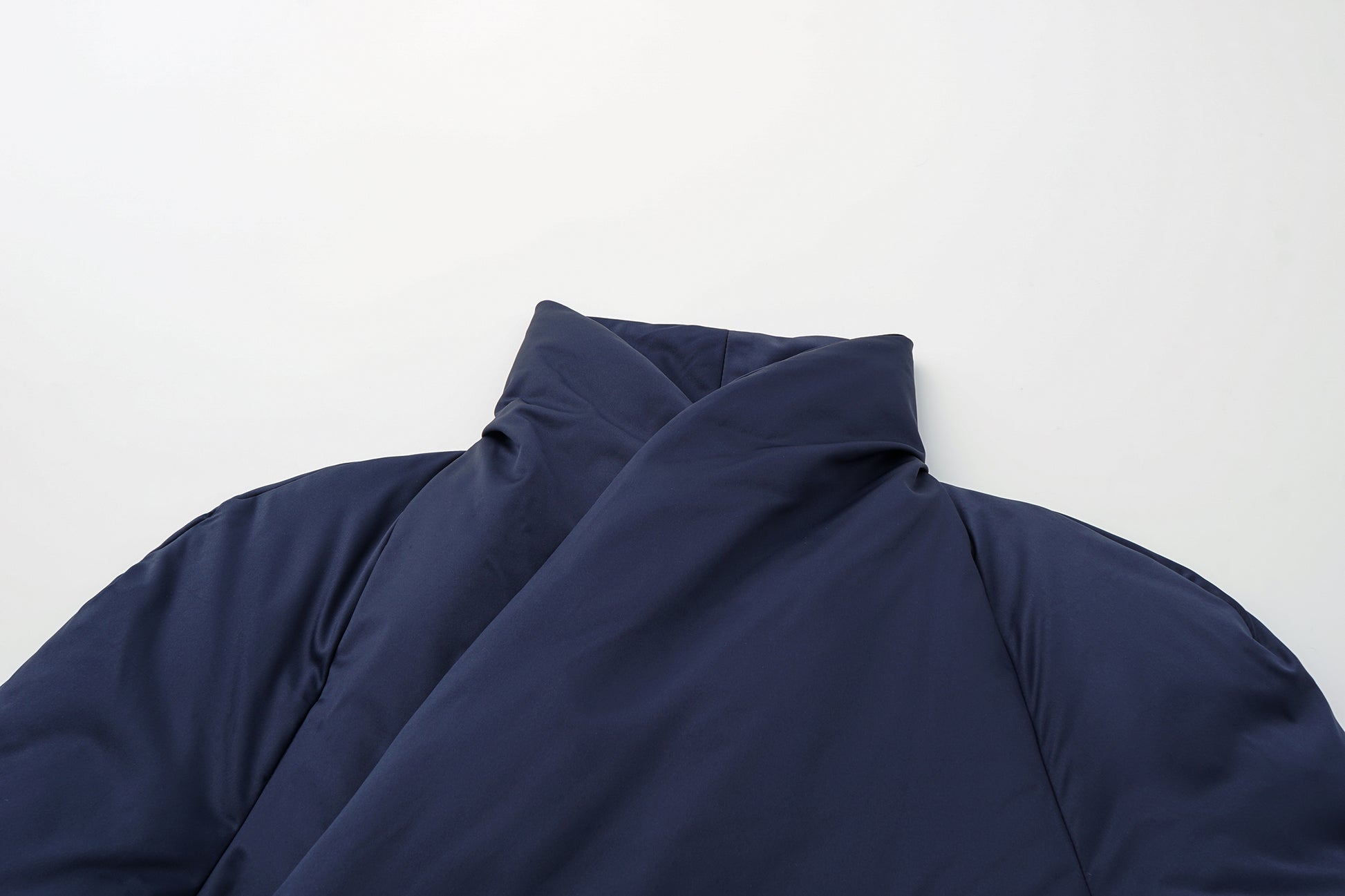 Stand-Collar Long Down Coat Cross-Wrap Waist-Defining Silhouette