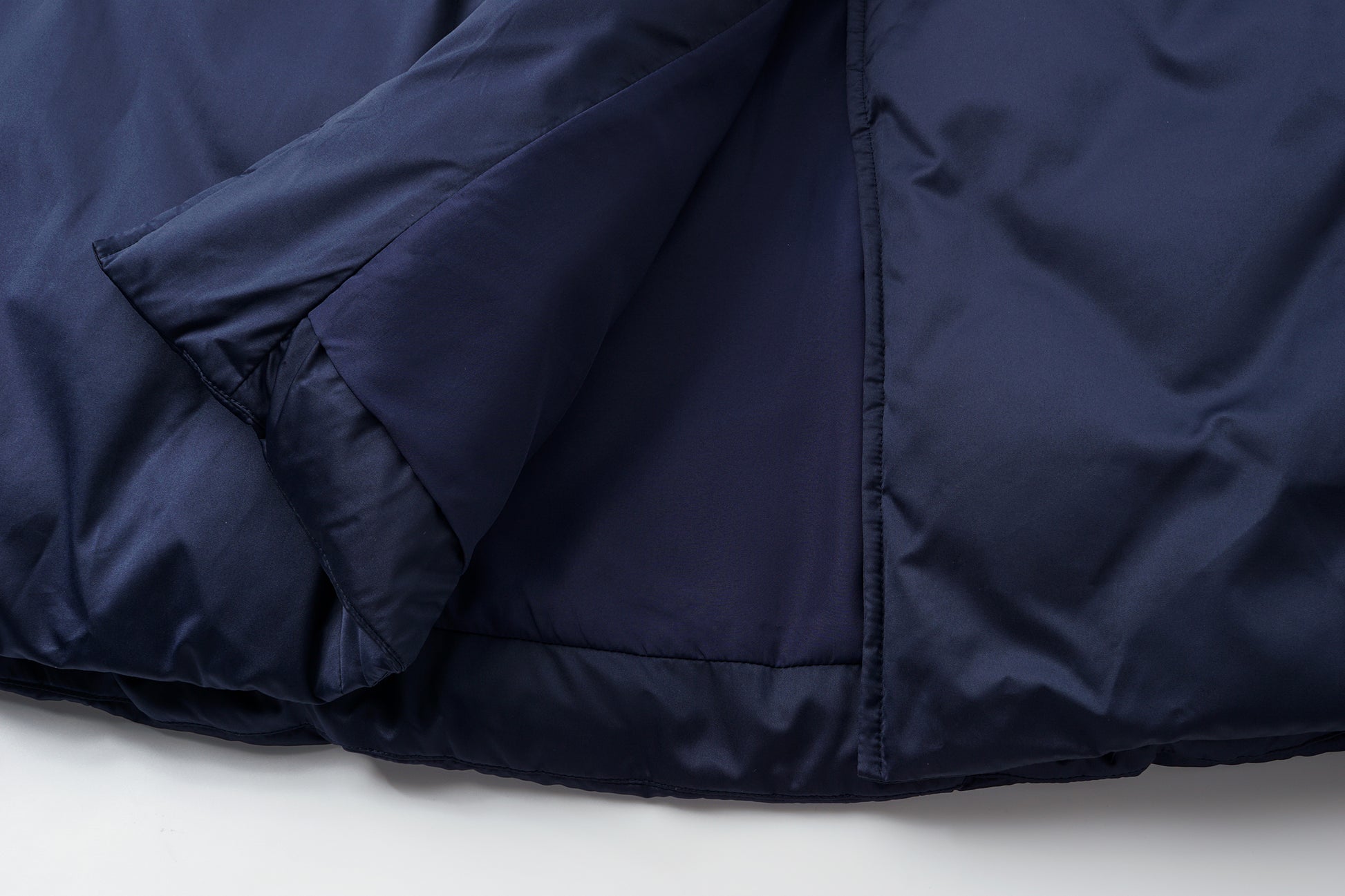 Stand-Collar Long Down Coat Cross-Wrap Waist-Defining Silhouette