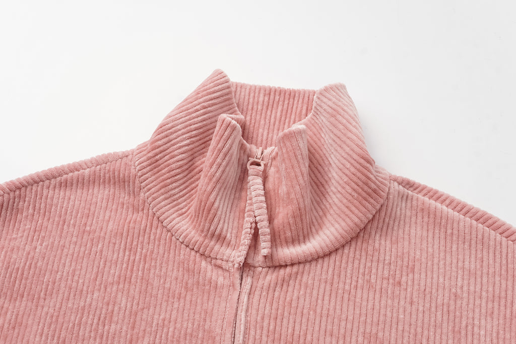 High-Neck Two-Way Zip Corduroy Track Jacket