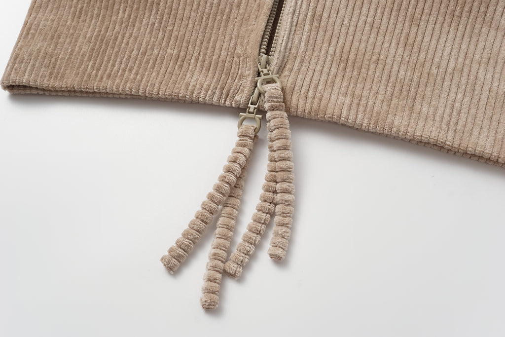 High-Neck Two-Way Zip Corduroy Track Jacket