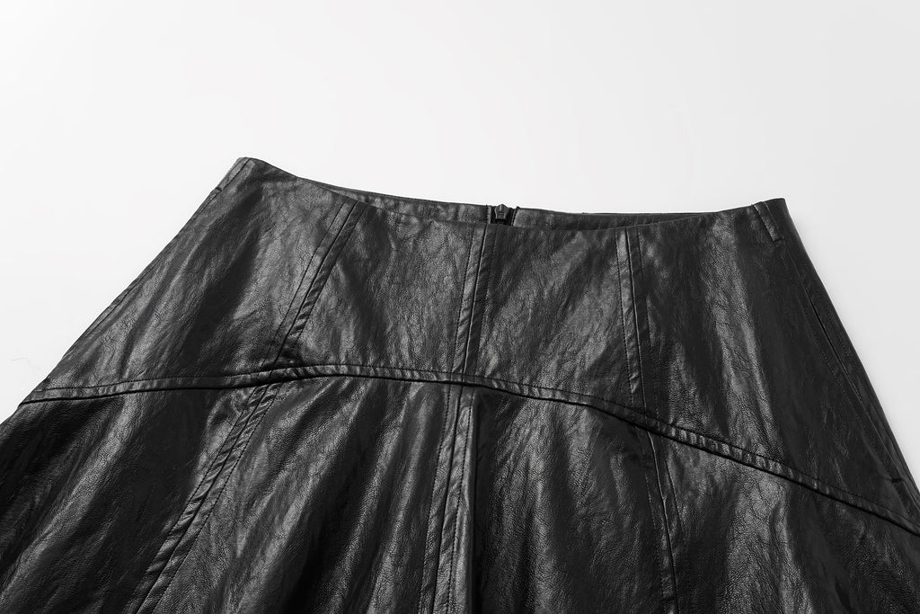 Asymmetric Hem A-Line Skirt (Faux Leather)