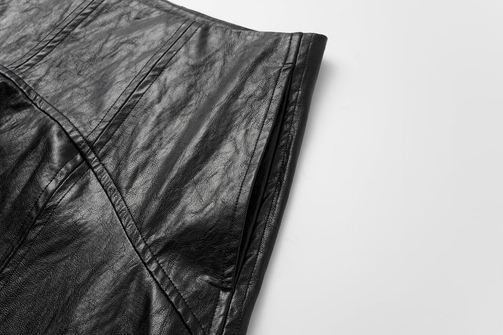 Asymmetric Hem A-Line Skirt (Faux Leather)