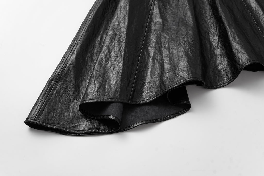 Asymmetric Hem A-Line Skirt (Faux Leather)