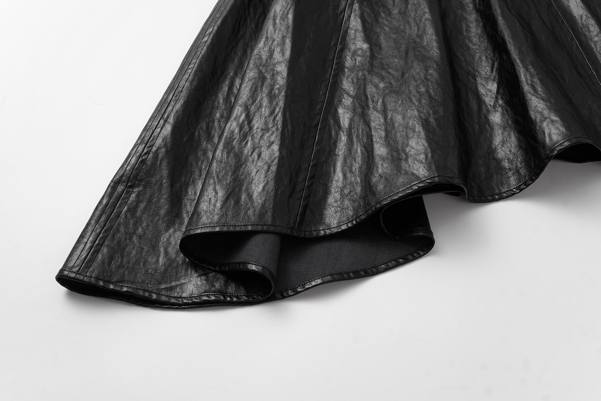 Asymmetric Hem A-Line Skirt (Faux Leather)