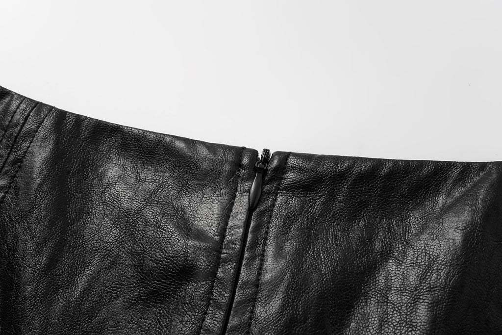 Asymmetric Hem A-Line Skirt (Faux Leather)