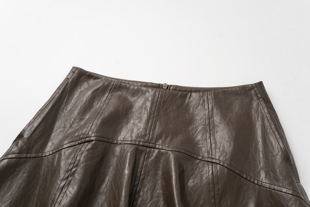 Asymmetric Hem A-Line Skirt (Faux Leather)