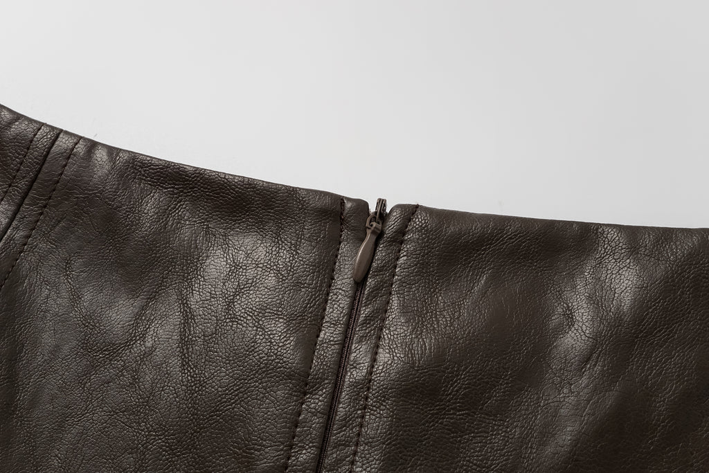 Asymmetric Hem A-Line Skirt (Faux Leather)