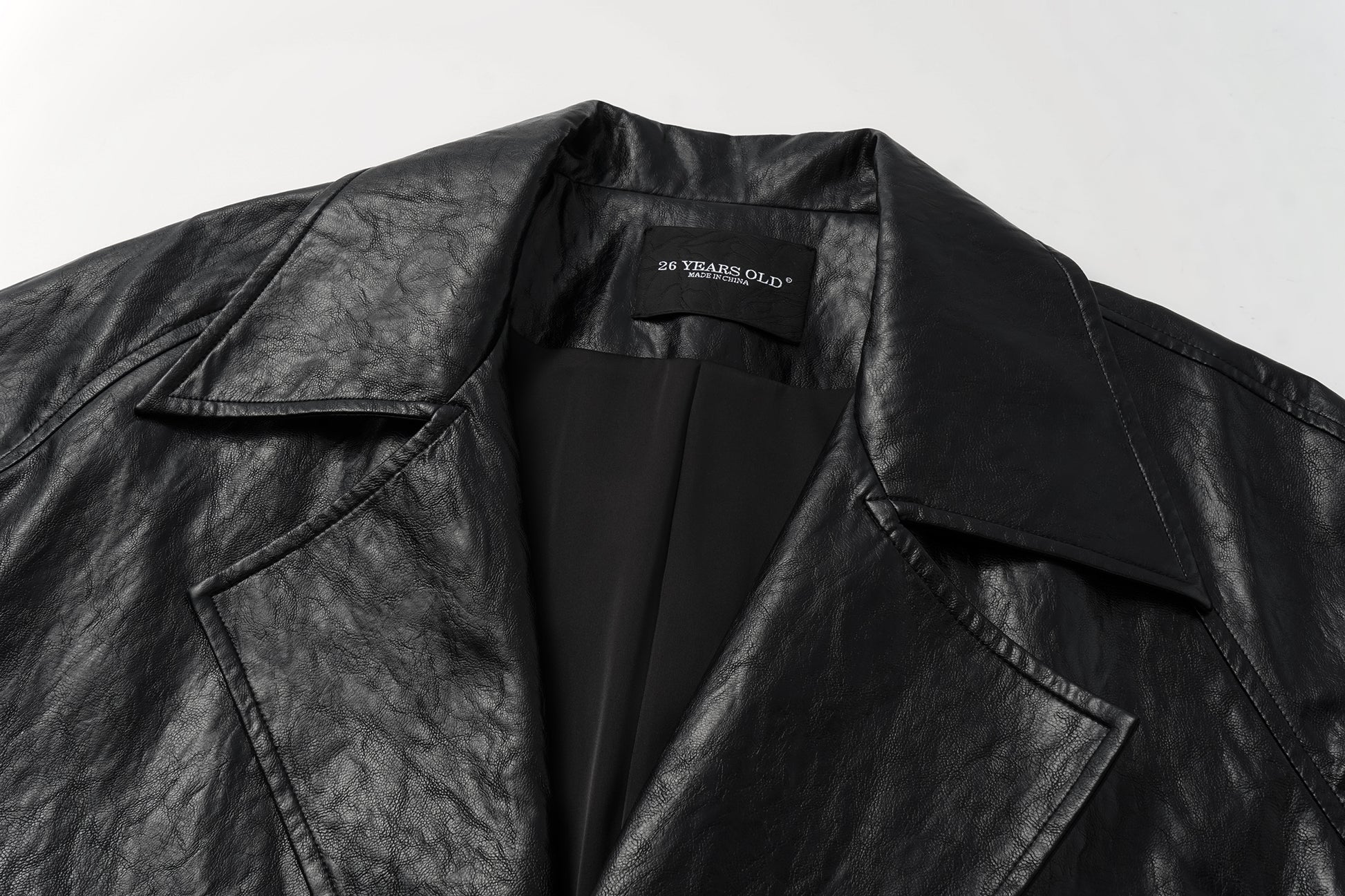 Relaxed Fit Belted Thigh-Length Leather-Look Jacket ( Faux Leather)