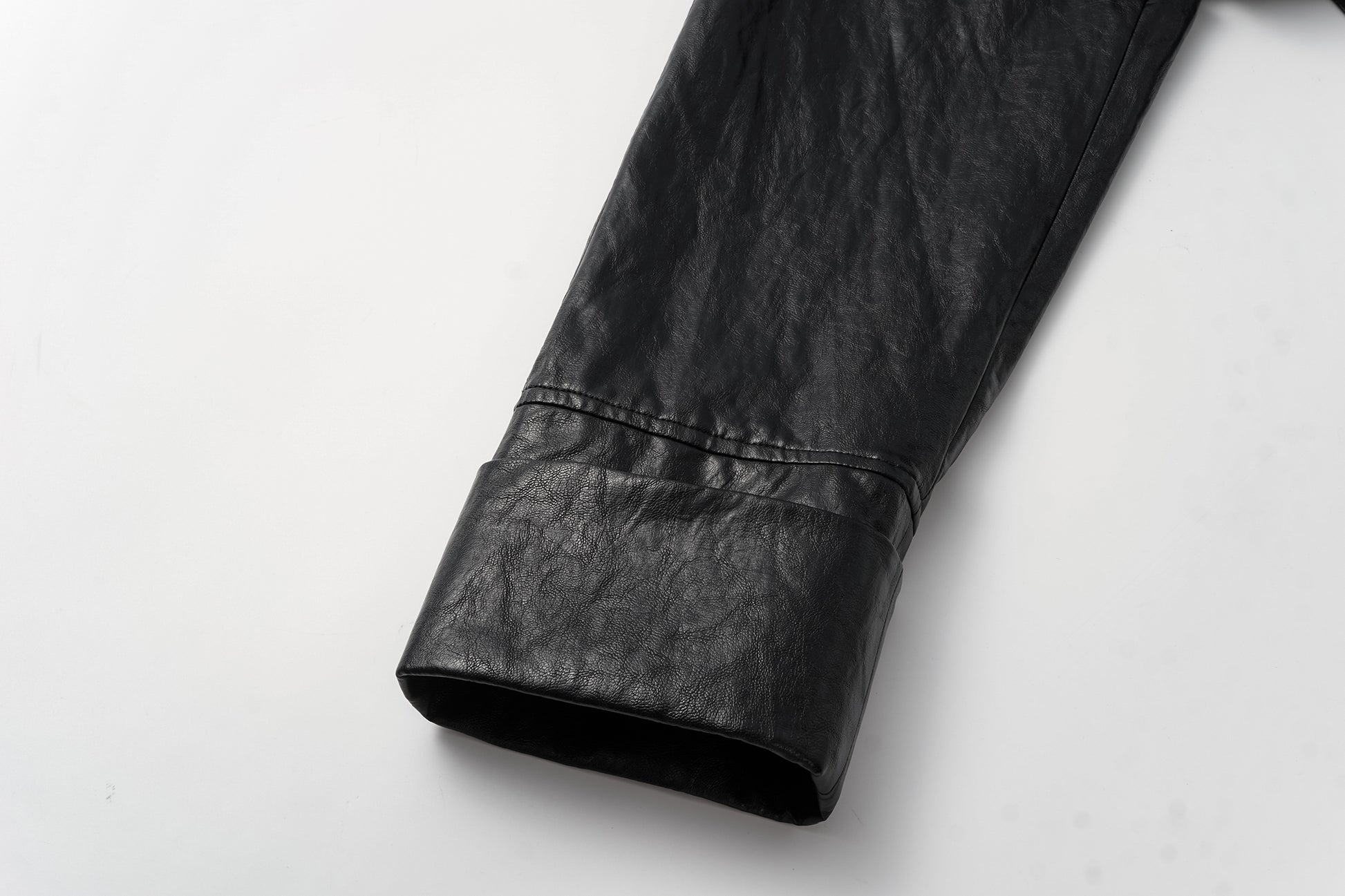 Relaxed Fit Belted Thigh-Length Leather-Look Jacket ( Faux Leather)