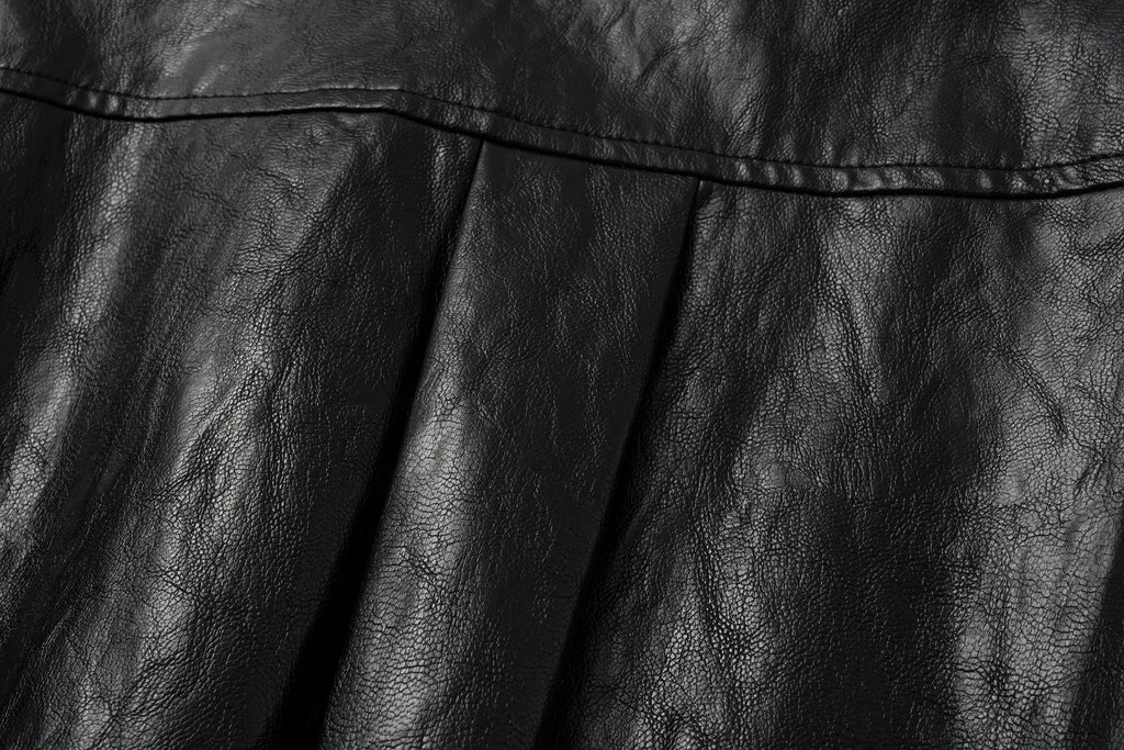 Relaxed Fit Belted Thigh-Length Leather-Look Jacket ( Faux Leather)