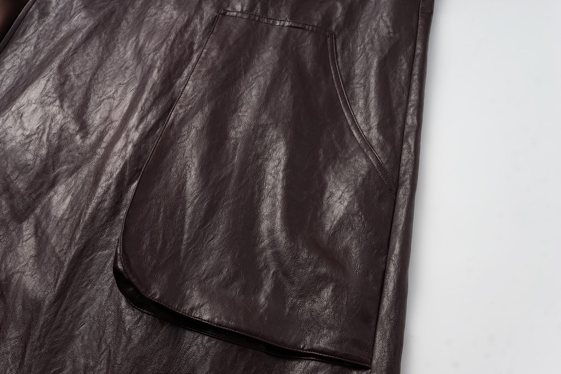 Relaxed Fit Belted Thigh-Length Leather-Look Jacket ( Faux Leather)