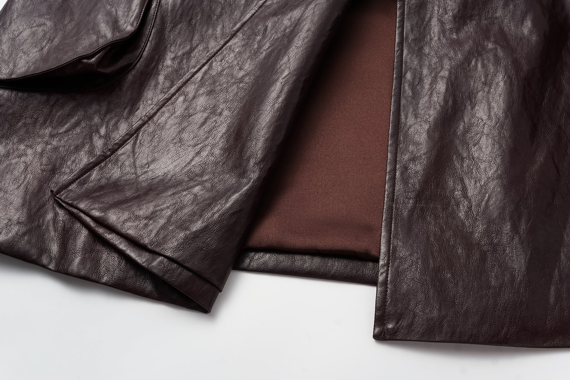 Relaxed Fit Belted Thigh-Length Leather-Look Jacket ( Faux Leather)