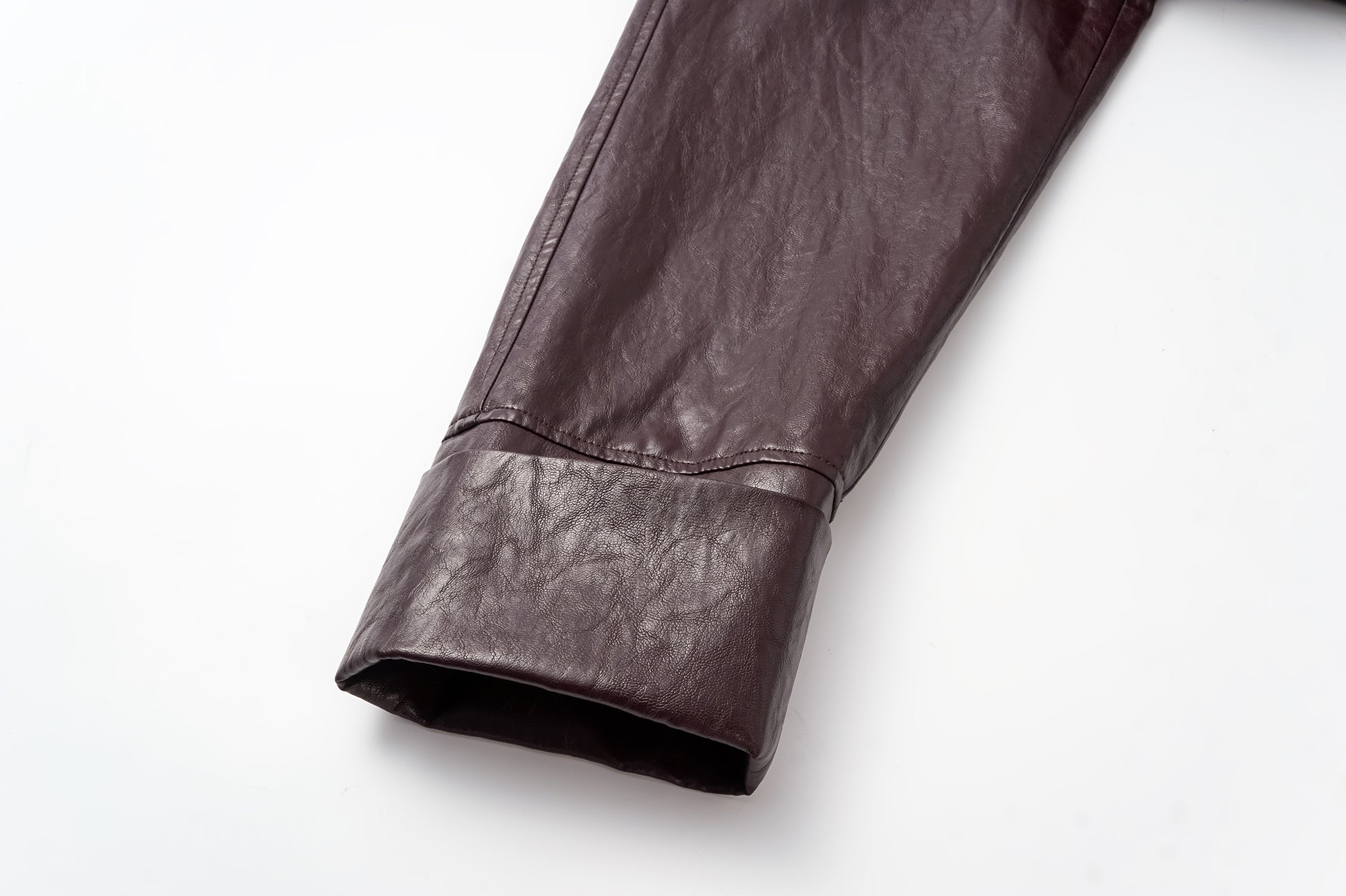 Relaxed Fit Belted Thigh-Length Leather-Look Jacket ( Faux Leather)