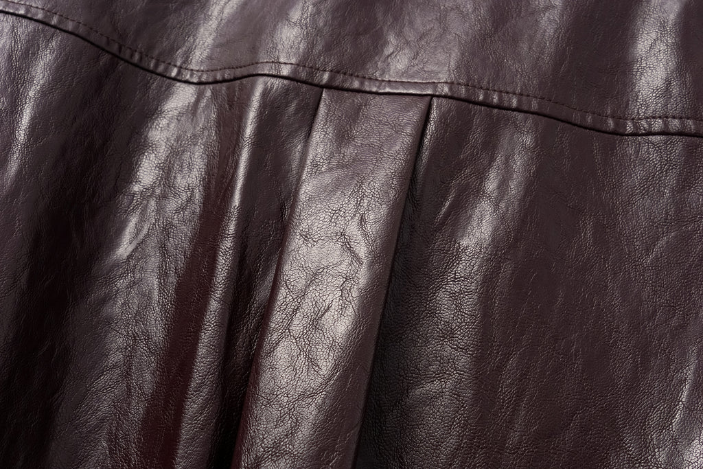 Relaxed Fit Belted Thigh-Length Leather-Look Jacket ( Faux Leather)