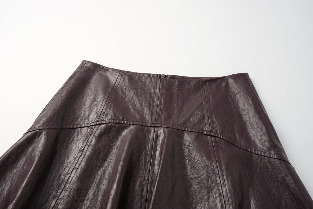 Asymmetric Hem A-Line Skirt (Faux Leather)