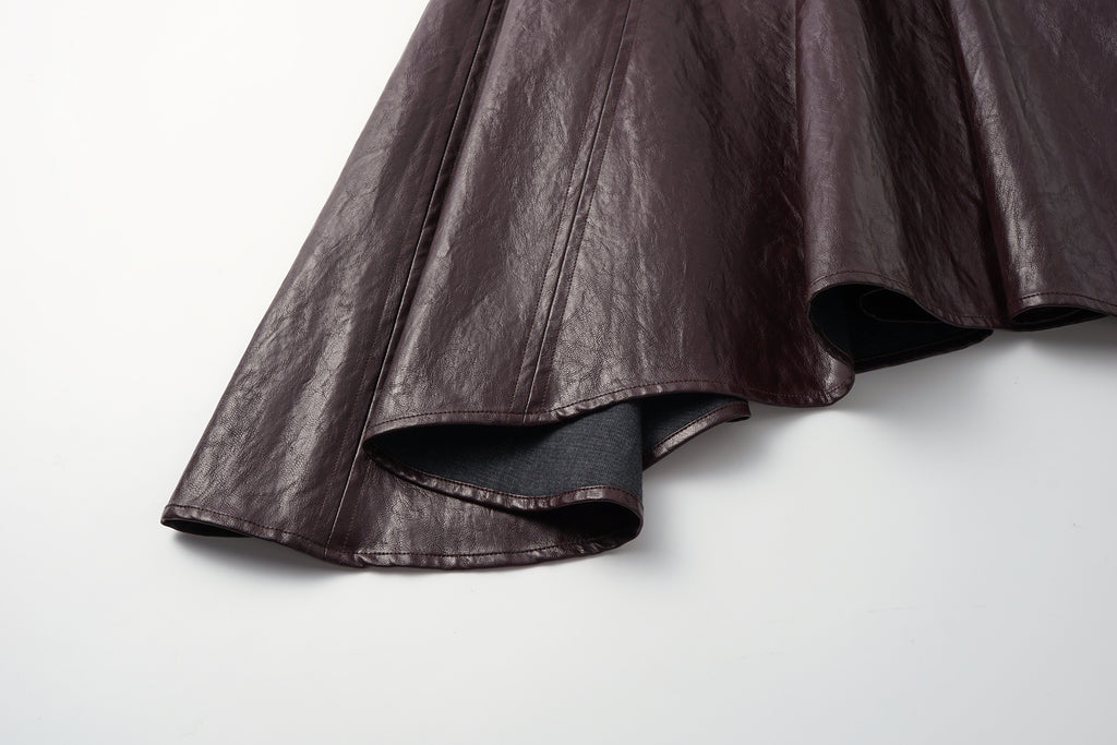 Asymmetric Hem A-Line Skirt (Faux Leather)